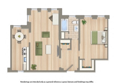 Floor plan for 1 bed, 1 bath, 754 sqft